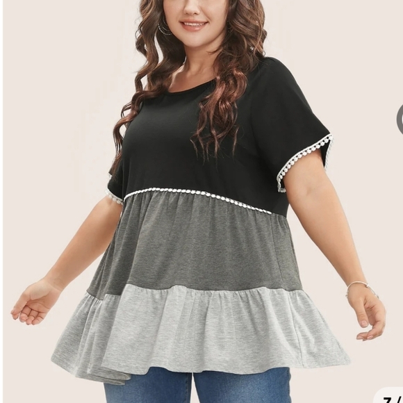 NWT Bloom Chic ruffle tiered colorblock loose fit top Size 14-16 - Picture 1 of 7